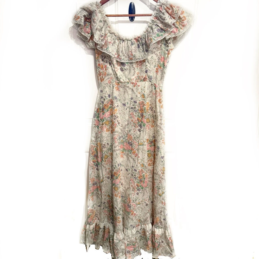 Saks Fifth Avenue Vintage 60s 70s Dress Flowers Boho Maxi Cottagecore Prairie